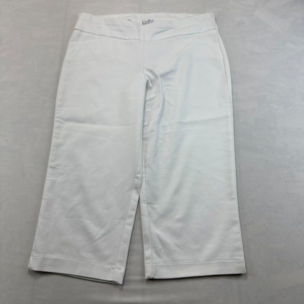 Croft & Barrow Capri Pants Womens Petite 8P White Stretch Straight Leg Pull On